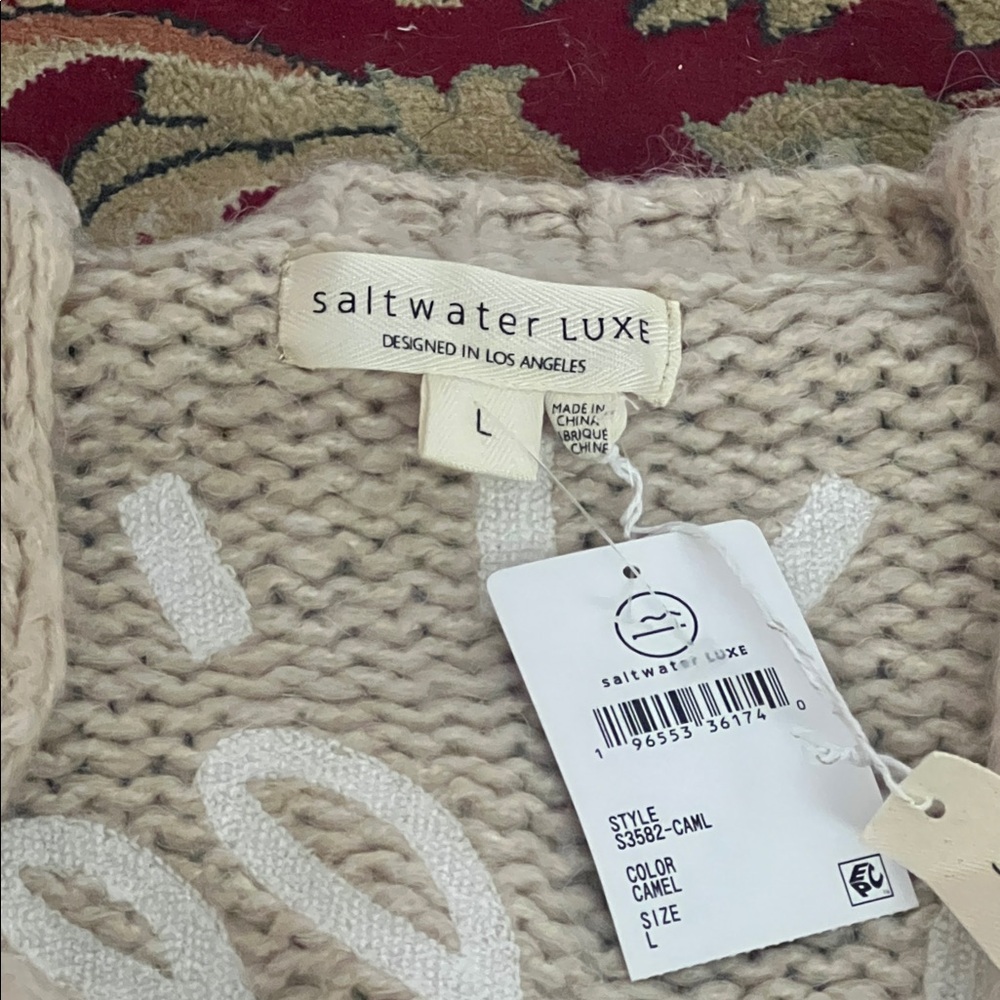 saltwater LUXE Cream Chunky Open-Front Knit Cardigan with Subtle Accent - Picture 2 of 3